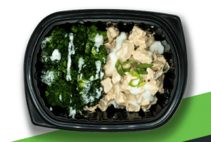 Clean Eatz Kitchen keto meal diced chicken and broccoli in takeout container