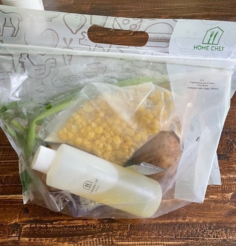 Home Chef meal kit packaged in a plastic zip-top bag.